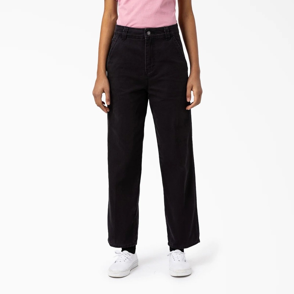 Dickies Pants Womens 0 Reg 25x28 High Rise Straight Brushed Duck Canvas Black